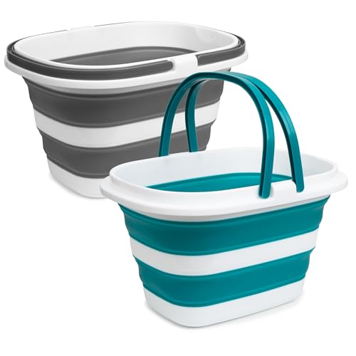 2 Pack Collapsible Mop Bucket, 16L(4.2 Gal) Plastic Bucket for House Cleaning, Car Washing, Silicone Cleaning Supplier Organizer, Portable Basket with Handle for Laundry Storage, RV Camping, Fishing
