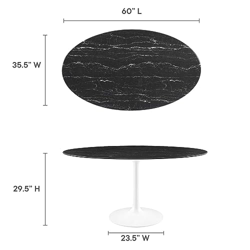 Image of Modway Lippa Oval 60 inch Artificial Marble Mid-Century Modern Dining Table in White Black