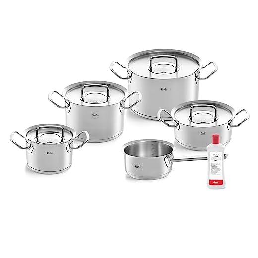 Fissler Originele Profi Collection/roestvrijstalen pannenset, 5-delig, incl. metalen deksel + gratis roestvrijstalen onderhoud - inductie [exclusief bij Amazon], zilver