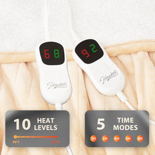 Image of Homemate Heated Electric Blanket Queen Size - 84 inchx90 inch Heating Bed Blanket Throw with 10 Heating Levels 8 Hours Auto Off Fast Heating Over-Heat Protection Ultra Soft Flannel ETL Certified, Beige