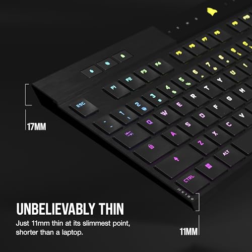 Image of Corsair K100 AIR Wireless RGB Mechanical Gaming Keyboard - Ultra-Thin, Sub-1ms Slipstream, Low-Latency Bluetooth, Cherry MX Ultra Low Profile Keyswitches - NA Layout, QWERTY - Black