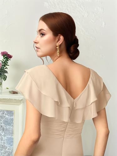 Mother of The Bride Dresses for Women with Chiffon Flutter Sleeve Ruffles Mother of The Groom Long Formal Dress4