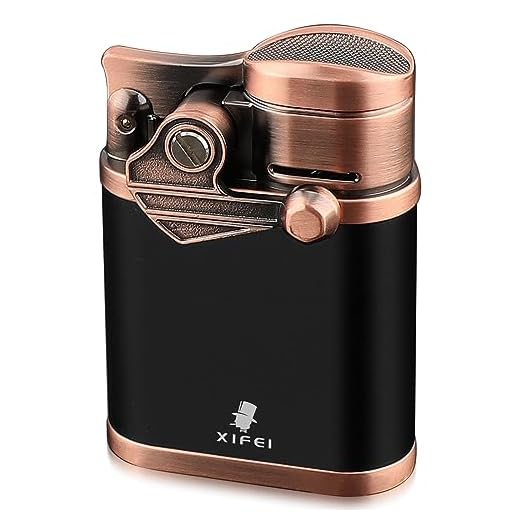 XIFEI Cigar Lighter 4 Jet Flame Torch Lighter with Cigar Holder, Windproof Rocker Arm Lighter Adjustable Flame, Refillable Butane Lighter Smoking Lighters Gift for Men (Bronze)