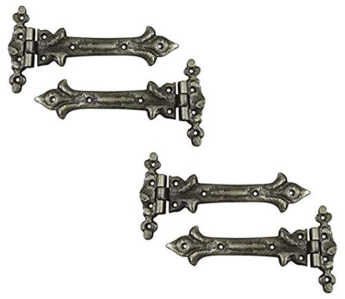 Image of Adonai Hardware Adonijah Antique Cast Iron Strap T Hinge (7.9 inch x 4 Pack, Antique Brushed Nickel) for Barn Doors, Gates, Kitchen Cabinets, Sheds, Wooden Box, Furniture, Cedar Chest and Trunks