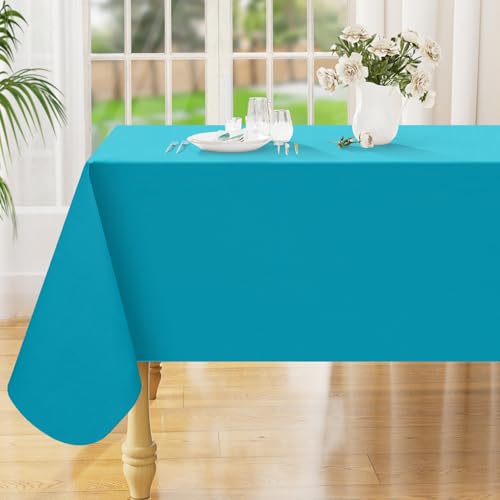 Image of Smiry Rectangle Table Cloth 52x70 Inch, Waterproof Wipeable Vinyl Tablecloths Protector, Oil Spill Proof Plastic Table Cover for Dining, Picnic, Camping, Outdoor, Turquoise