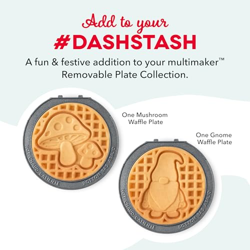 Image of Dash MultiMaker Mini System Removable Plate Set - Ceramic, Nonstick Replacement Plates for Fun-Shaped Waffle Breakfast - Waffle Maker Not Included - 4-Inch - Two-Pack - Mushroom & Gnome