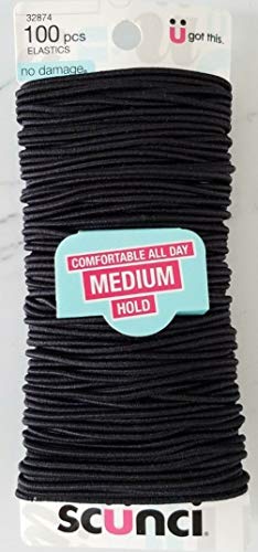 SCUNCI Black Medium Hold No Damage Gentle Elastic Pony Hair Holders 100 PCS