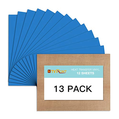 Image of Lake Blue HTV Heat Transfer Vinyl: 13 Pack 12 x 10 Lake Blue Iron on Vinyl | Lake Blue HTV Vinyl for T-Shirt, Heat Transfer Vinyl Compatible with Cricut Cutting Machine, Silhouette Cameo or Heat Press