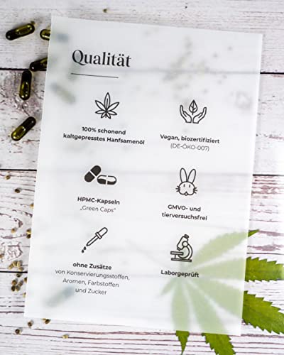 Hanföl Kapseln Bio - Omega 3, vegan - djive naturals OmegaGreen 500 mg - 120 Stk - Natur Qualität - enthält sekundäre Pflanzenstoffe sowie Hanfsamenöl