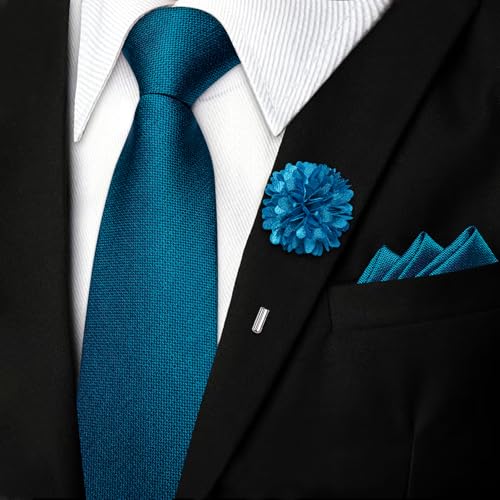 Image of DiBanGu Mens Zipper Tie Silk Pre-Tied Necktie with Gift Box | Jacquard Woven,Paisley Solid Plaid Pattern,6PCS with Pocket Square,Cufflinks and Lapel Pin,for Wedding Party Formal Business