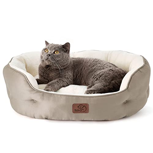 Bedsure Dog Beds for Small Dogs – Round Medium Cat Beds for Indoor Cats, Washable Pet Bed for Puppy and Kitten with Slip-Resistant Bottom, 25 Inches, Taupe