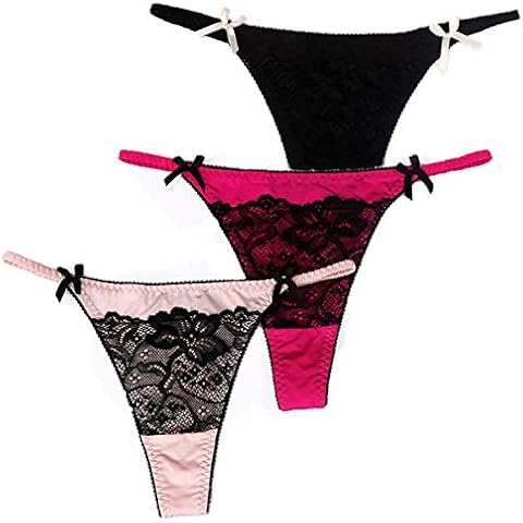 Ravom Plus Size G-String Thong Sexy Lingerie Underwear Women T-Back Bowknot Underpants Lace Trim 3 Pack Briefs Silky Panties XL Cover