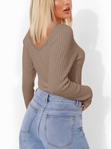 Ebifin Langarmshirt V-Ausschnitt Damen Pullover Casual Sweater Einfabrig Tops Warm Strickpullover Basic Oberteile. - Image 4