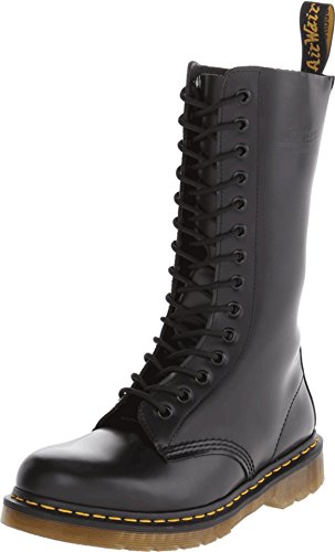 Dr. Martens, 1914 14-Eye Leather Boot for Men and Women, Black Smooth, 5 US Women/4 US Men