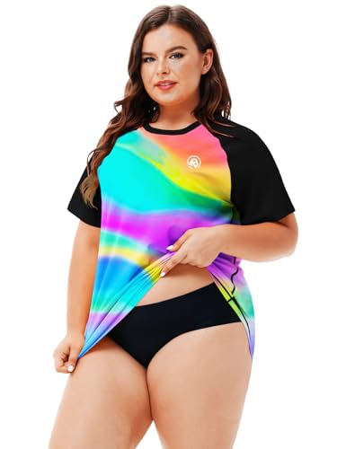 Image of AOBUTE Womens Plus Size Rash Guard Shirts Short Sleeve Swim Top UV UPF 50+ Sun Protection Swimwear Swimsuit