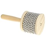 QWORK Wooden Cabasa Percussion Musical Instrument, 3.5 Inch Stainless Steel Beaded Shaker with Wooden Handle, Professional Rhythm Maker, 3.54