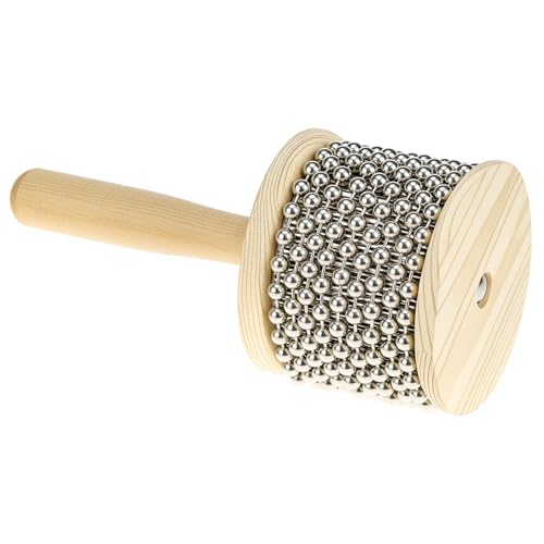 QWORK Wooden Cabasa Percussion Musical Instrument, 3.5 Inch Stainless Steel Beaded Shaker with Wooden Handle, Professional Rhythm Maker, 3.54