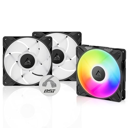 ARCTIC P14 Pro A-RGB (3 Piezas) - Potente Ventilador de Caja PC Premium, Case Fan PWM 140mm, Divisor Cable en Y, 400–2500 rpm, 0 rpm <5% PWM, RGB digital 5V, Rodamiento fluidodinámico, 4 Pines - Negro