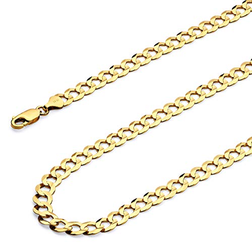The World Jewelry Center 14k REAL Yellow Gold Solid Men's 4.5mm Cuban Concave Curb Chain Necklace with Lobster Claw Clasp - 20