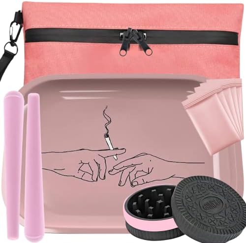 UkGlass Rolling Tray Kit - Metal Rolling Tray Set - Rolling Tray Gift Bundle - Tobacco Accessories Pink Rolling Tray Womens Smoking Tray, Tube & Keychain (Large Pink Kit 2)