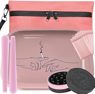UkGlass Rolling Tray Kit - Metal Rolling Tray Set - Rolling Tray Gift Bundle - Tobacco Accessories Pink Rolling Tray Womens Smoking Tray, Tube & Keychain (Large Pink Kit 2)