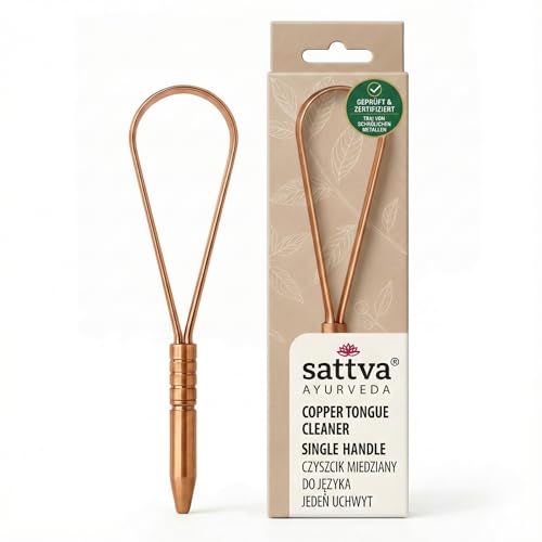 Sattva Ayurveda Kupfer Zungenreiniger Geprüft & Zertifiziert 99 9% Reines Kupfer Natürlich & Wiederverwendbar Fördert Frischen Atem & Gesunde Mundflora Ergonomisches Einhand-Design