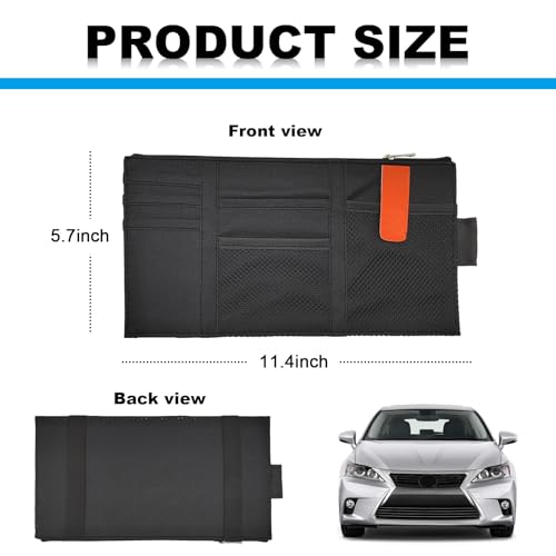 Image of Car Sun Visor Organizer, Multi-Pocket Net Personal Belonging Pocket, Universal Car Accessories for Card, Document (Black)