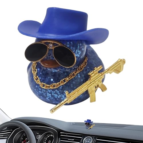 Yianyal Car Dashboard Duck Decorations | Desk Decor Dashboard Animal Figurines,Center Console Collectible Figurines, Duck Ornament with Sunglasses & Hat, Home Decoration