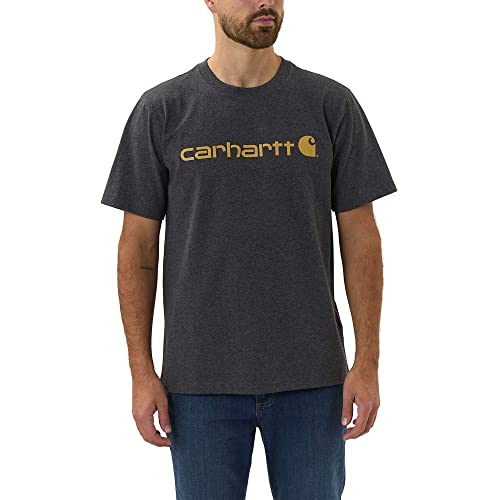 Carhartt, Hombre, Camiseta De Manga Corta Con Logotipo Gráfico, Tejido Grueso, Ajuste Ligeramente Holgado, Gris carbón jaspeado, XXL