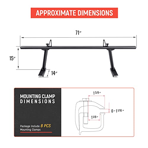 Image of Model APX2502-BLK Low-Profile Utility Aluminum Pick-Up Truck Ladder Rack with Load Stops