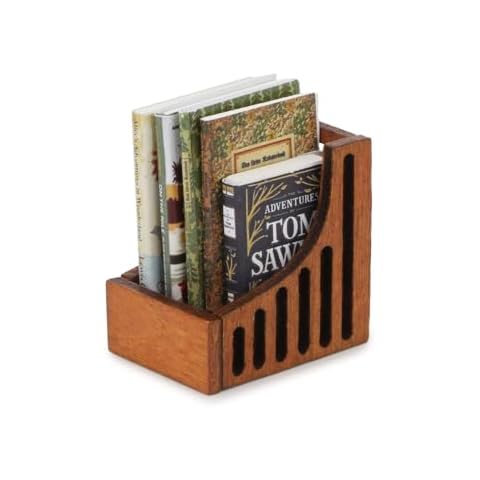 Dollhouse Miniature Desktop Bookshelf with Books Set Wooden Bookcase Furniture Miniature Desktop Organiser Mini House Decoration (B Style 5 Books) Cover