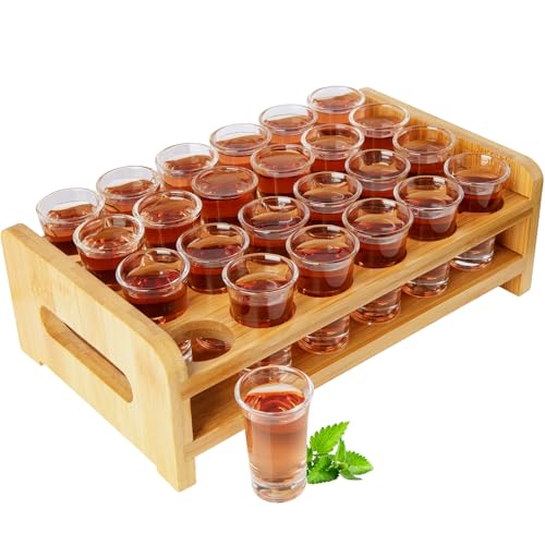 Schnapsgläser Set 0,5 oz-0,66 oz /15 ml-20 ml Cocktailhalter und Schnapsglas Mini 24 tlg. Getränke Servierbrett Organizer 24 Löcher mit klarem Kristallglas für Schnaps Shots Whisky Brandy Wodka Rum