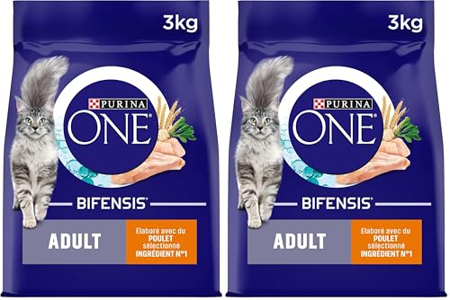 PURINA ONE Bifensis Adulte | Croquettes Au Poulet pour Chats Adultes | Sac de 3kg (Lot de 2)