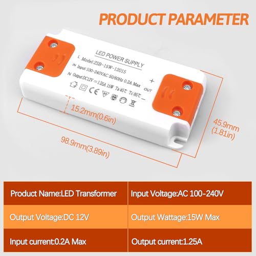 Ddlisu LED Transformer 15W, Ultra Slim 24V LED Driver 240V AC to 12V DC 1.5A, Constant Voltage Power Supply Adapter - Image 2