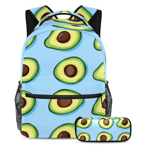Cartables grande capacité lot de 2 avec trousse motifs fruits et avocats pour ados et étudiants