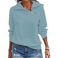 Cuptacc Women's Sweatshirts V Neck Long Sleeve Tunic Tops Casual Solid Color Half Zip Sweatshirt Women Autumn Light Blue, Medium M 12-14