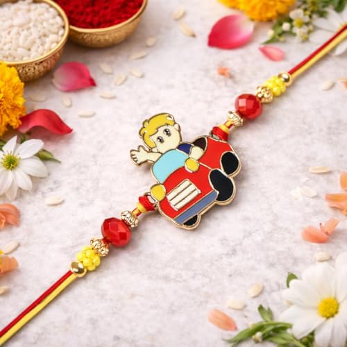 Image of Riddhika Ventures Premium Multicolour Meenakari Stylish Kids Rakhi Gifts for Brother, Sister with Roli Chawal and Greeting Card