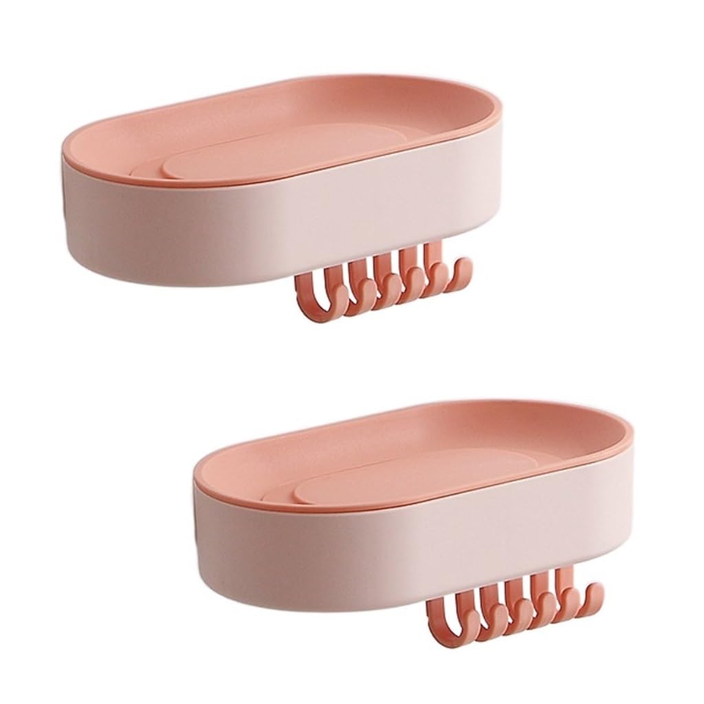 soap dish， Soap Dish 2 pcs Wall Mounted No Punch Drain Multicolor(Roze)