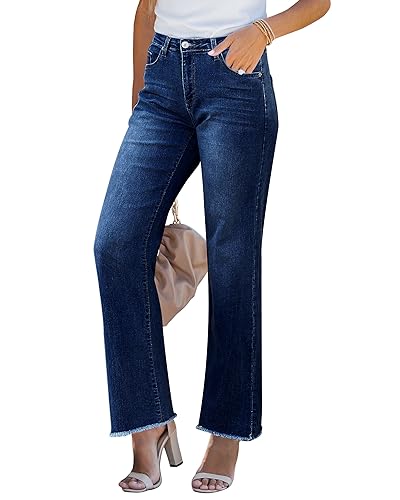 GRAPENT Straight Leg Jeans for Women High Waisted Stretchy Frayed...