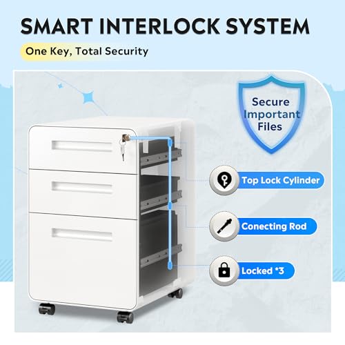 Image of DEVAISE 3 Drawer File Cabinet with Lock, Fully Assembled Filing Cabinet