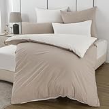 Nesture Bettwäsche 135x200 Baumwolle Beige/Weiß - Bettwäsche-Sets 2teilig Weich, 100% Gewaschene Baumwoll, Enthält 1 Bettbezug 135 x 200cm und 1 Kissenbezug 80x80 mit Reißverschluss