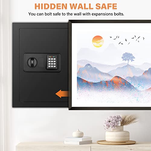 Image of Black 17.72 inch Tall Wall Safe Between Studs with Combo Lock & Removable Shelf