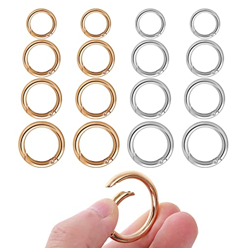 Yolev 16PCS Trigger Metal Spring O Rings Round Carabiner Clip Snap Trigger Spring Keyrings Buckle for Bag Purse Handbag Strap Craft Jewelry Making (Outside Diameter 25mm Silver