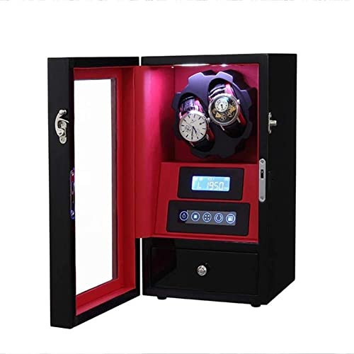 FENOKD Watch Winder Box Automatic Watch Winder Box 2+0 Automatic Wood Unisex Watch Winder,LED Ambient Light-with Drawer Lock Remote Control LCD Touch Screen