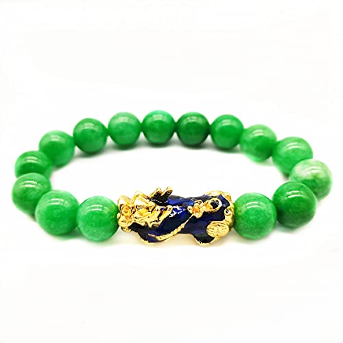 Feng Shui Pixiu Bracelet 12mm Amulet Dragon Natural Stone Beads Bracelet Attract Wealth Money and Good Luck(Green)3