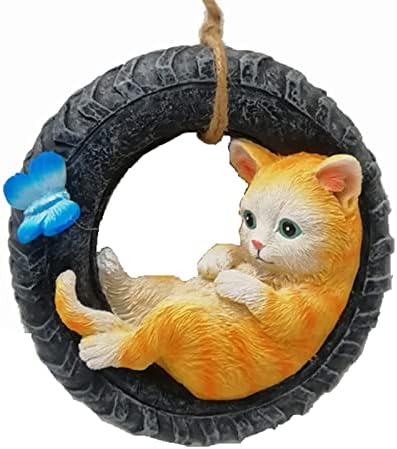 Etlemonde Cat Statue Decor Craft Resin Sculpture Garden Swing Outdoor Ornaments for Patio Indoor Decor Ornament Gift(Tire Cat )
