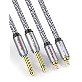 SOUNDFAM RCA-1/4ケーブル デュアルRCA-デュアル1/4インチ TS ステレオオーディオ 相互接続ケーブル [金メッキ、ナイロン編組] デュアル6.35mm-デュアルRCA/フォノパッチケーブル スピーカー/オーディオミキサー用 ~グレー (1M)