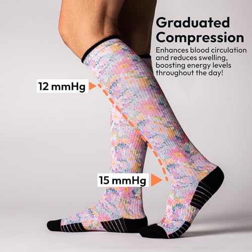 Image of Viasox Compression Socks for Women and Men, Knee High Socks 12-15 mmhg Circulation Support for Flight, Travel, Daily