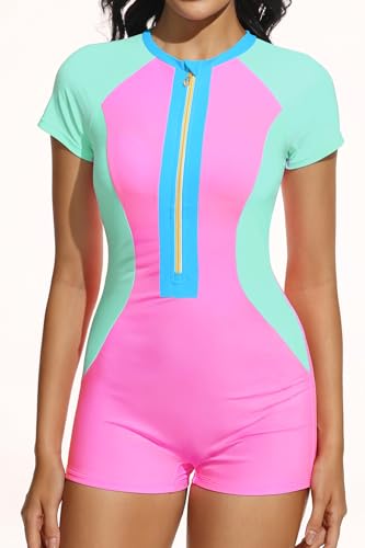 Image of Daci Women Long Sleeve Rash Guard One Piece Boyleg Swimsuit Zipper Surfing Bathing Suit UPF 50+