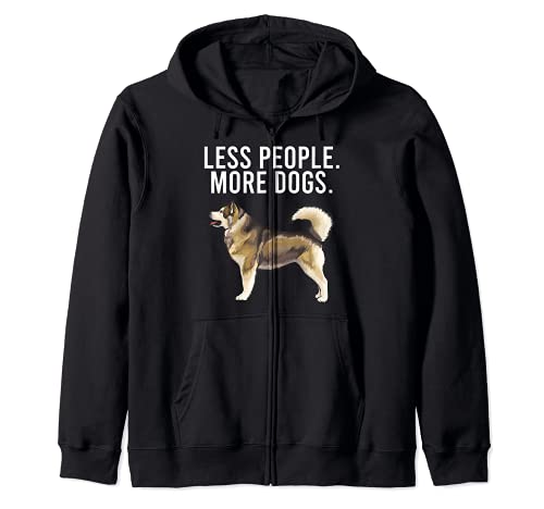 Less People More Dogs Alaskan Malamute Funny Introvert Zip Hoodie, Black